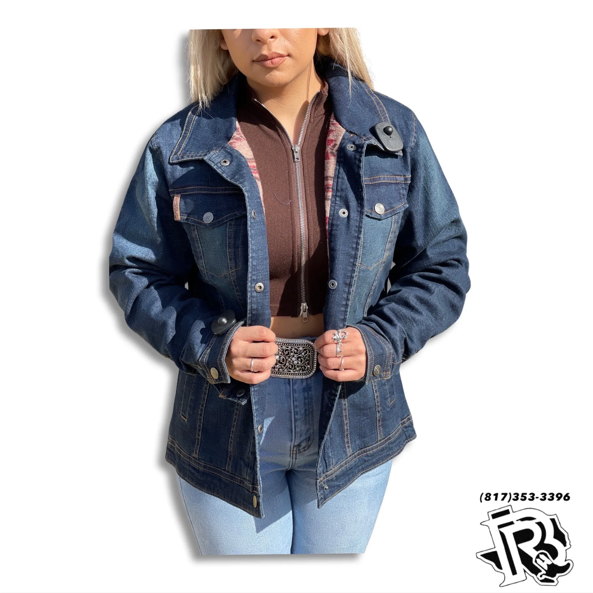 “ Gianna “ | WOMEN CINCH JACKET DENIM DARK WASH WITH AZTEC PRINT MAJ9878004