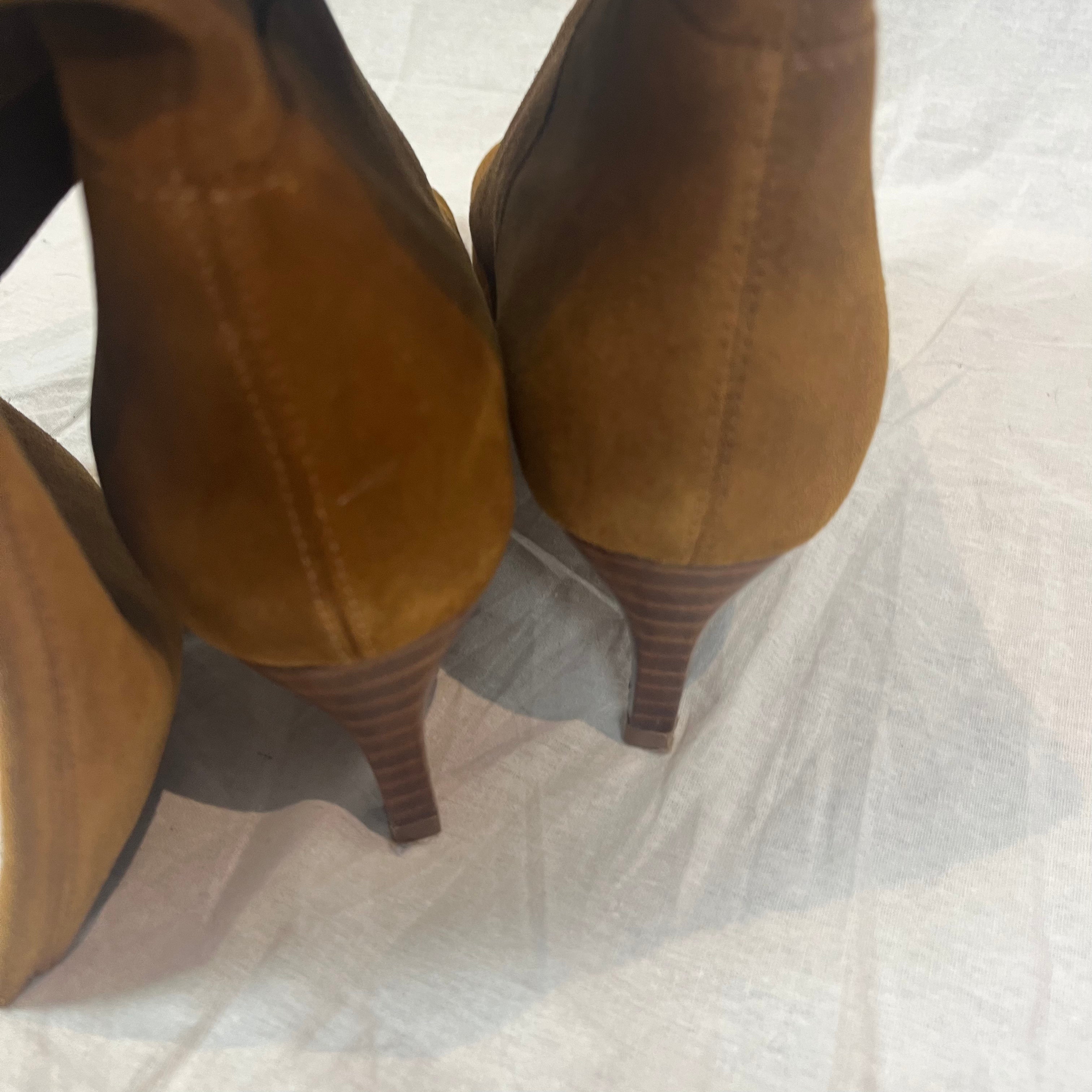 Ba&Sh Tan Suede Kitten Heel Ankle Boots 38