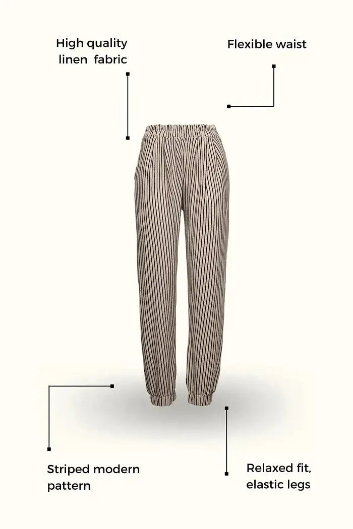 Bee And Alpaca Striped Linen Pants With Elastic Legs