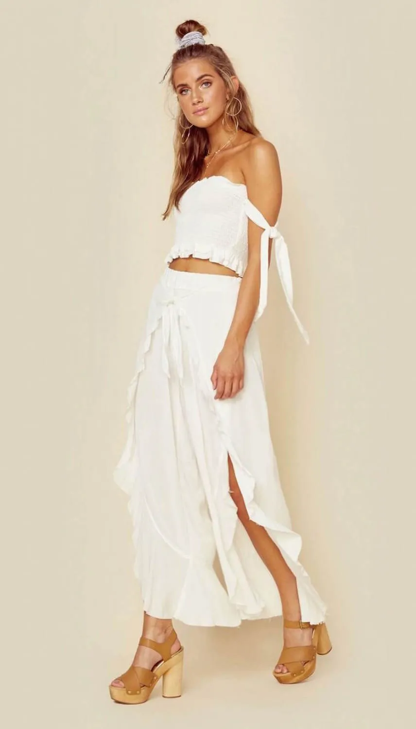 Blue Life Ruffle Culotte Pants Ivory