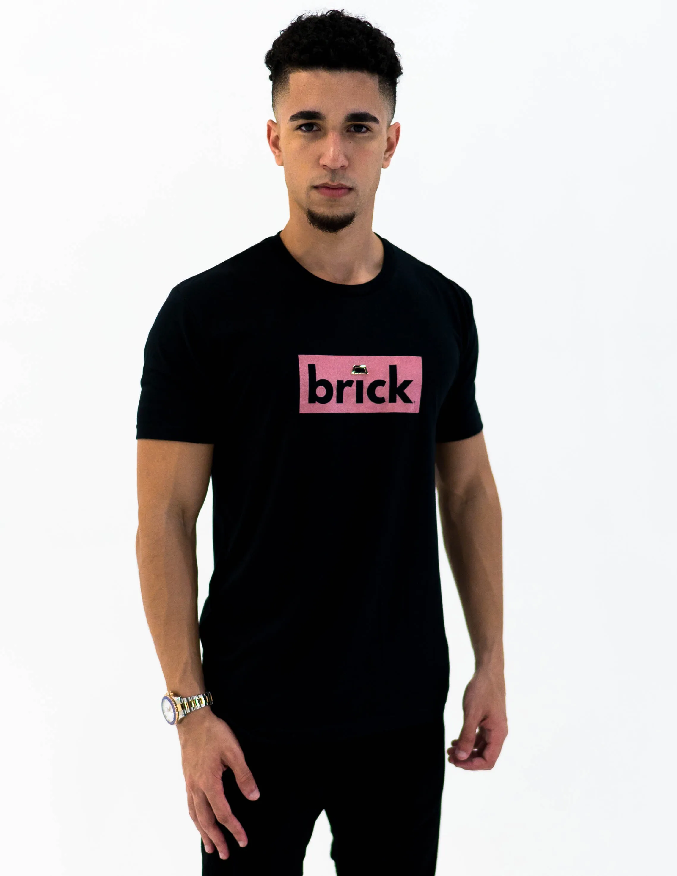 brick 14k gold bonded short sleeve shirt - black / rose gold