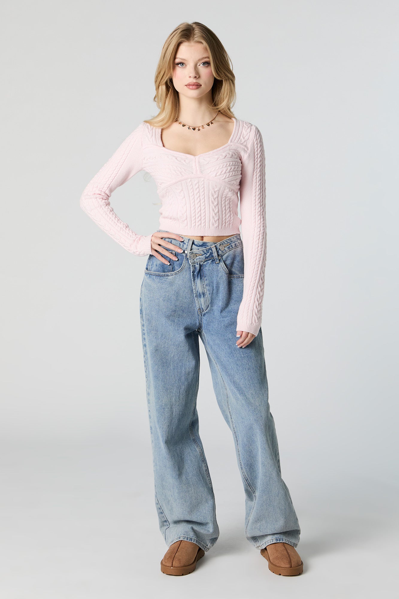 Cable Knit Sweetheart Sweater