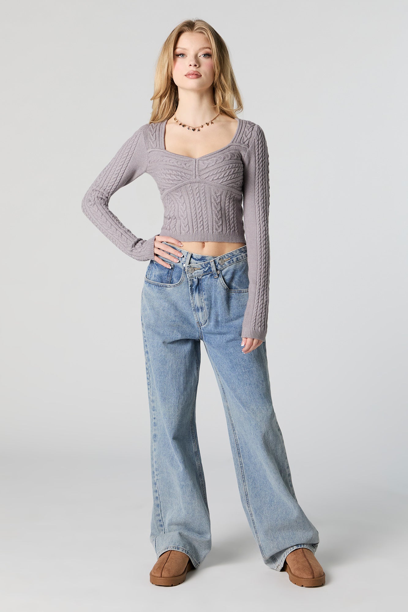 Cable Knit Sweetheart Sweater