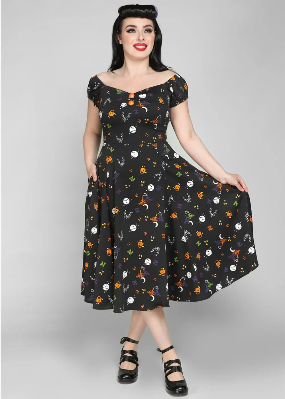 Collectif Dolores All Hallows Eve 50's Swing Dress Black