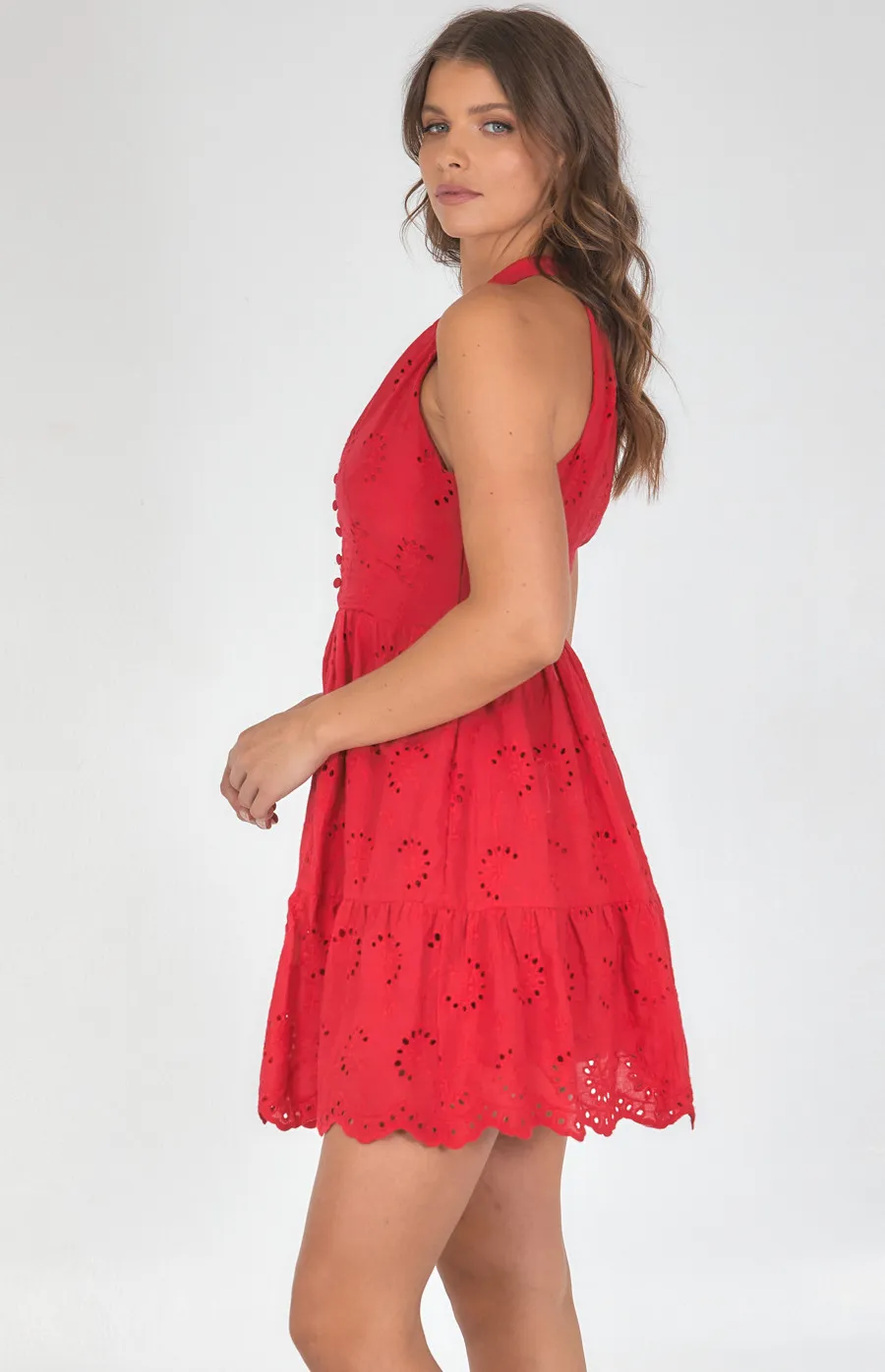 Cotton Embroidered Dress with Front Button Details (WDR419B)