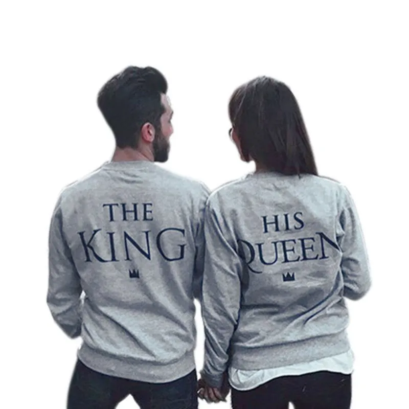 Couples Sweatshirts Print KING QUEEN Long Sleeve Hoodies Lovers Sweatshirt Men and Women Pullovers SM6