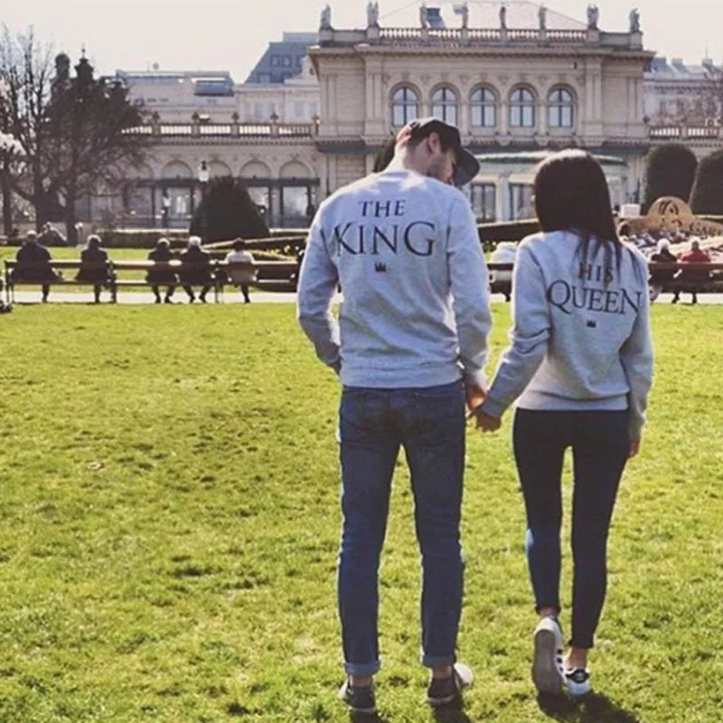 Couples Sweatshirts Print KING QUEEN Long Sleeve Hoodies Lovers Sweatshirt Men and Women Pullovers SM6