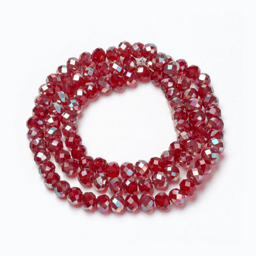 Crystal Glass Beads, Electroplated, Rondelle, Faceted, Half Coat, Dark Red, AB, 4mm