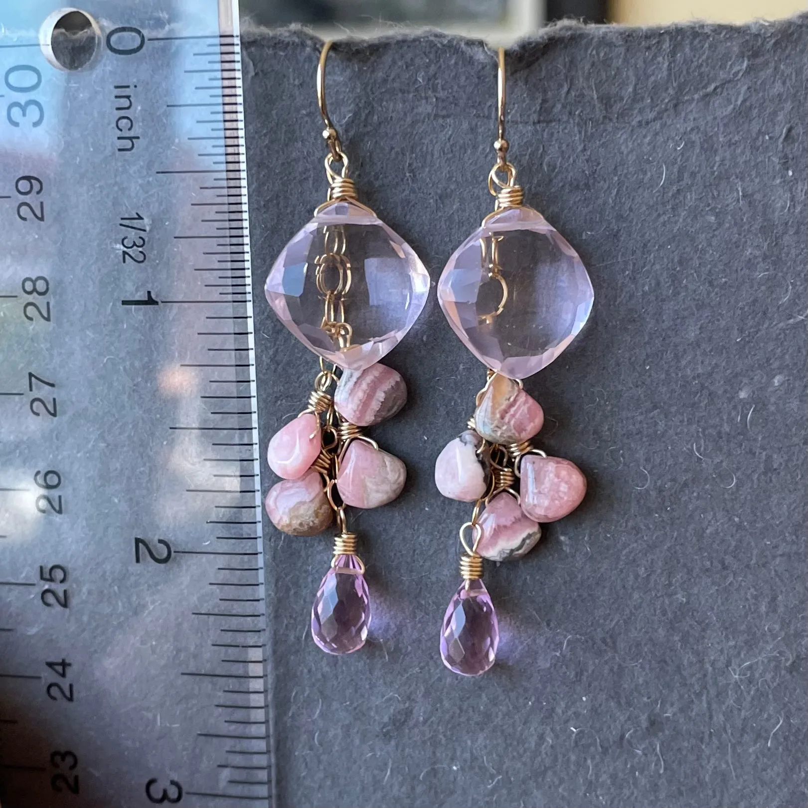 Cushion Cut Rhodocrosite Cascade Earrings