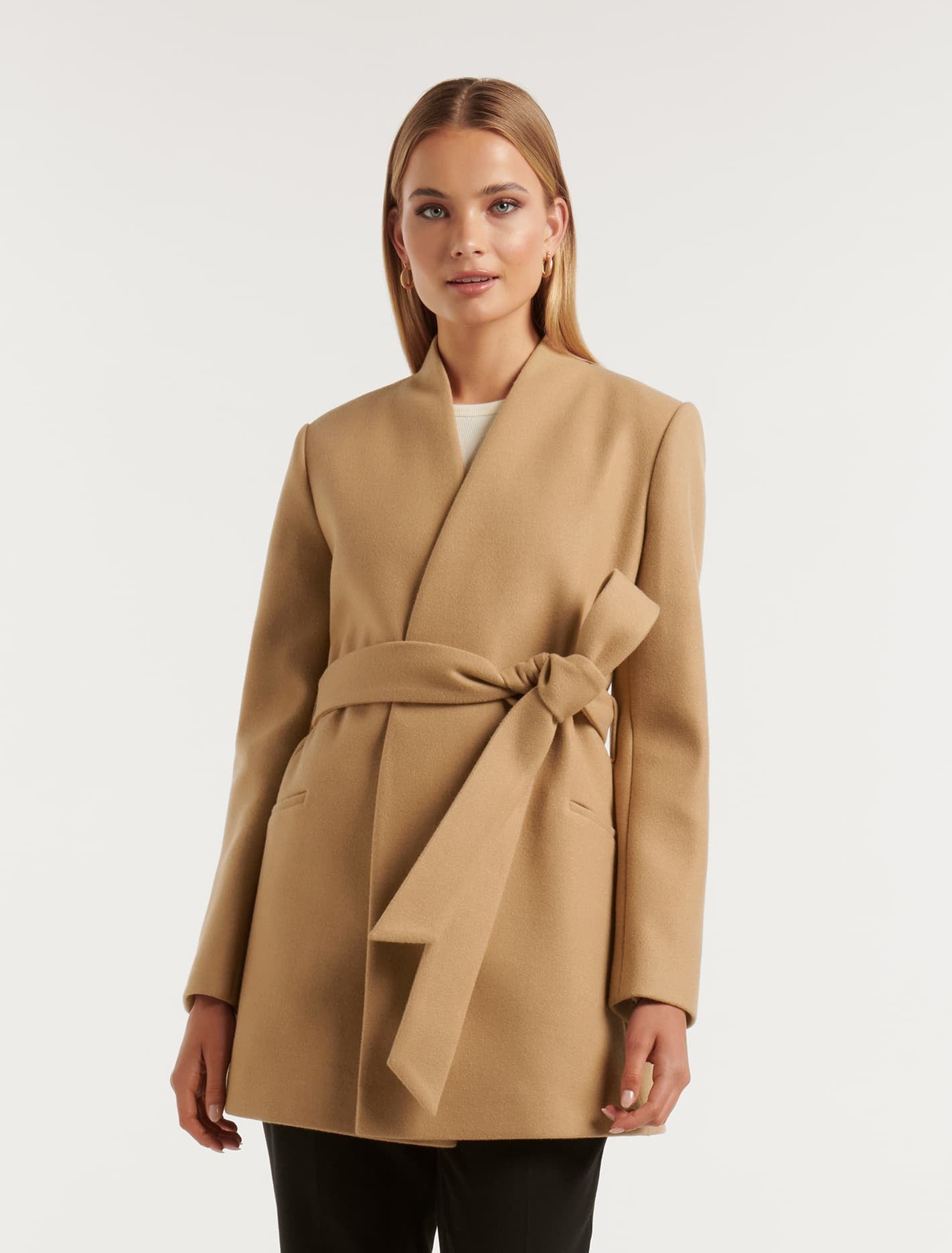 Faye Belted Collarless Coat