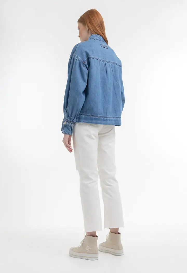 Front Pockets Denim Textured Outer Jacket