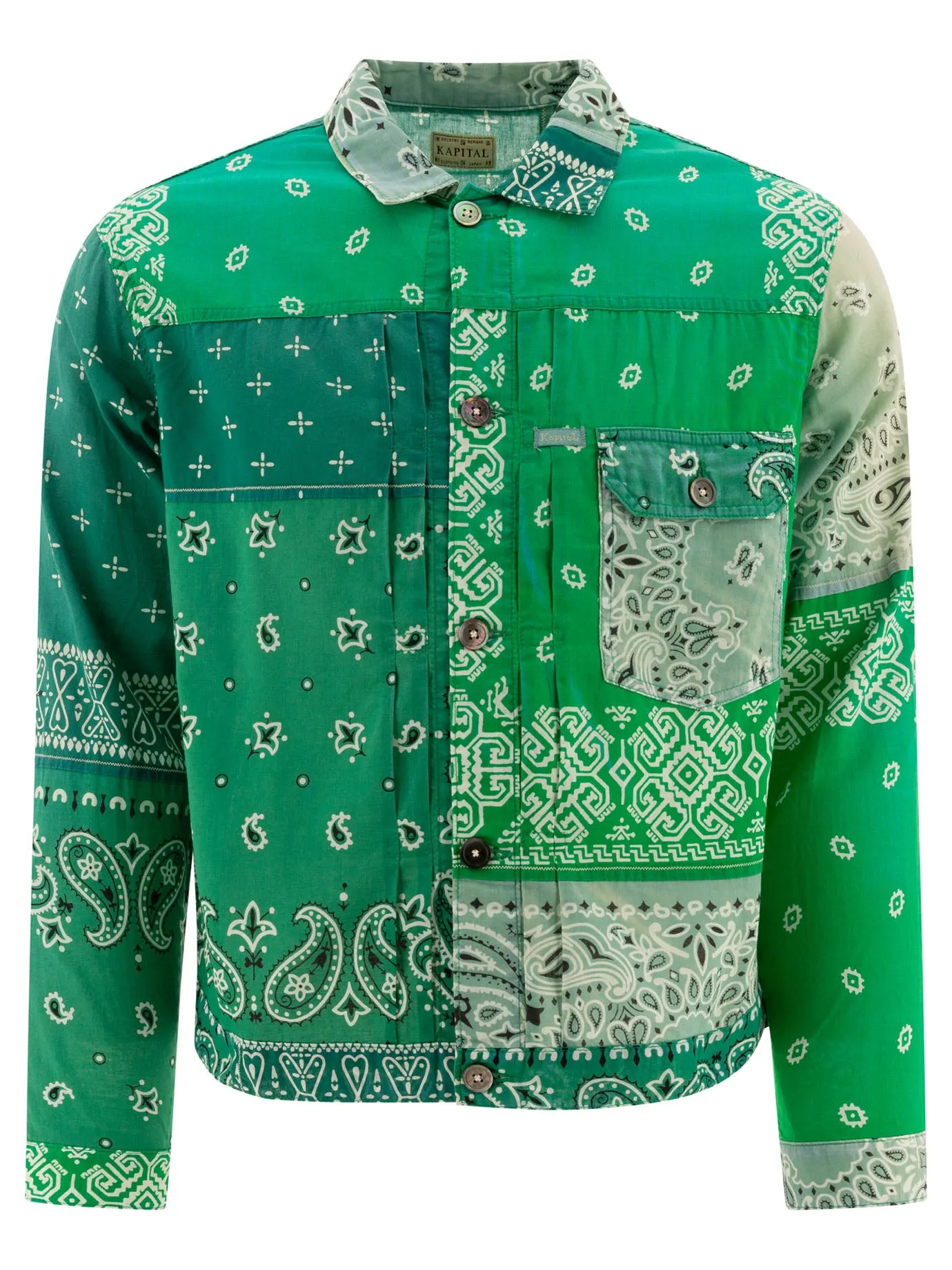 Gauze Bandana Patchwork Shirts Green