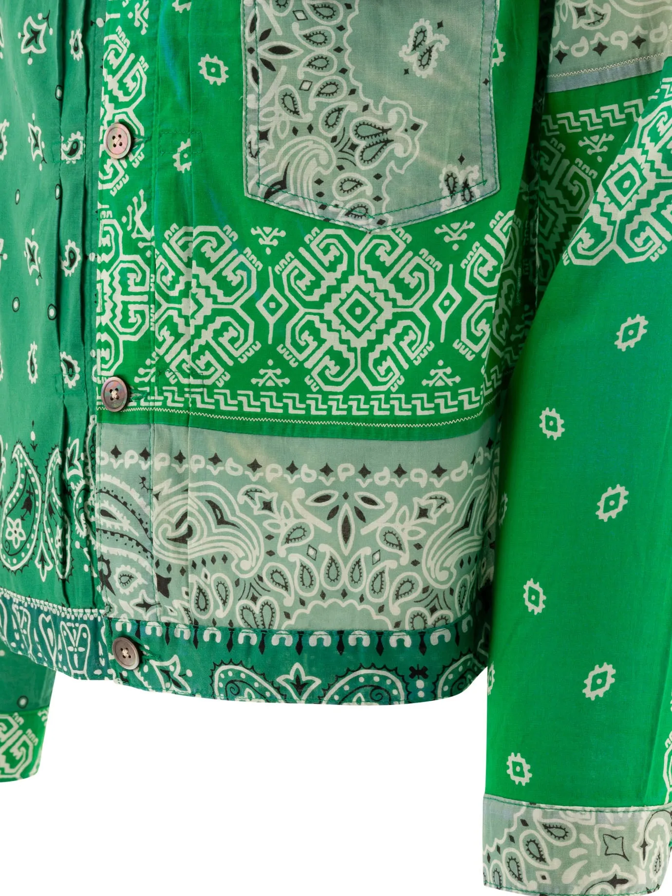 Gauze Bandana Patchwork Shirts Green