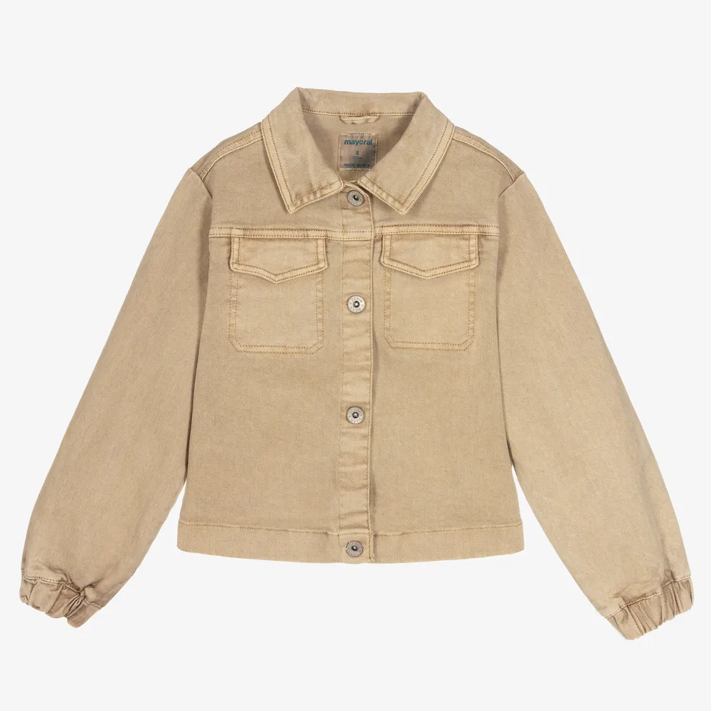 Girls Beige Denim Jacket