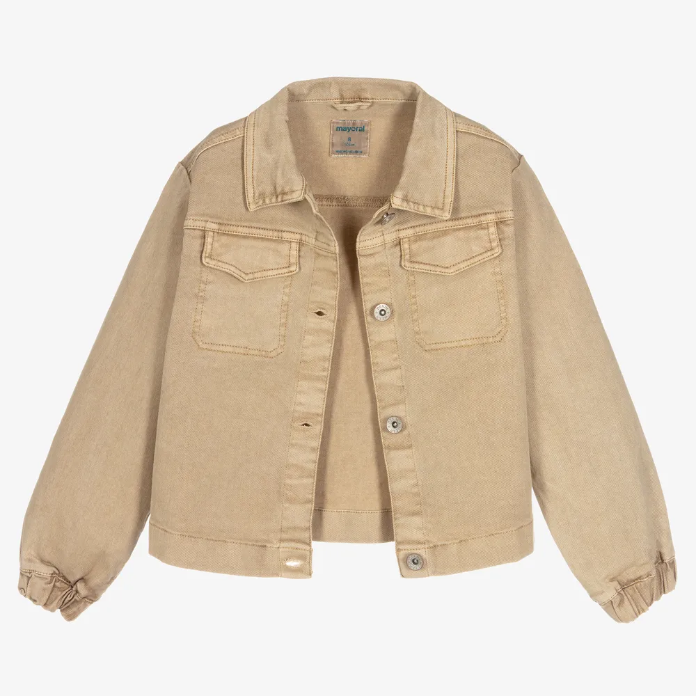 Girls Beige Denim Jacket