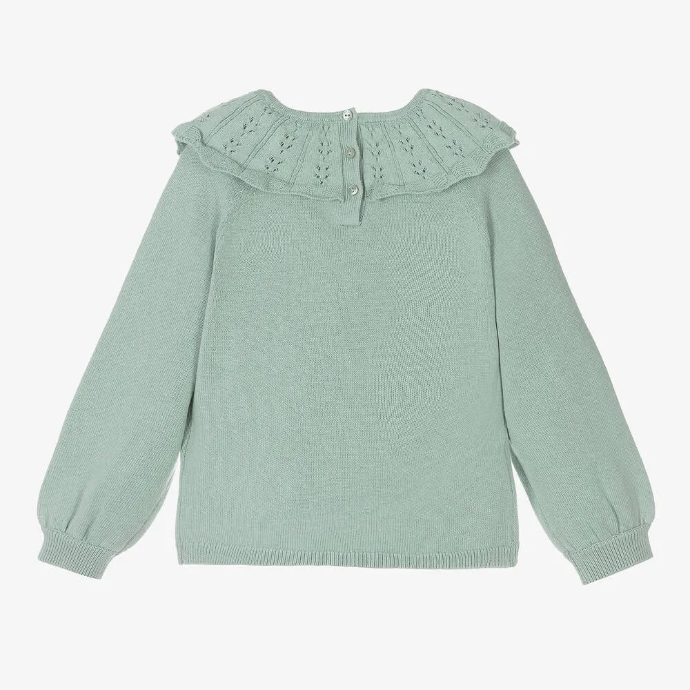 Girls Green Cotton Knit Sweater