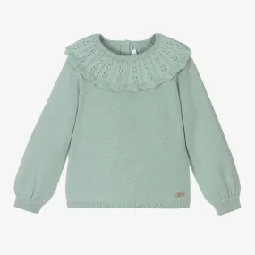 Girls Green Cotton Knit Sweater