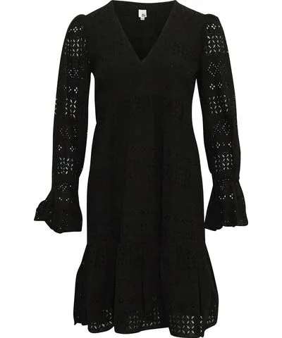 Iris & Ink Saguaro Fluted Broderie Anglaise Dress in Black Cotton