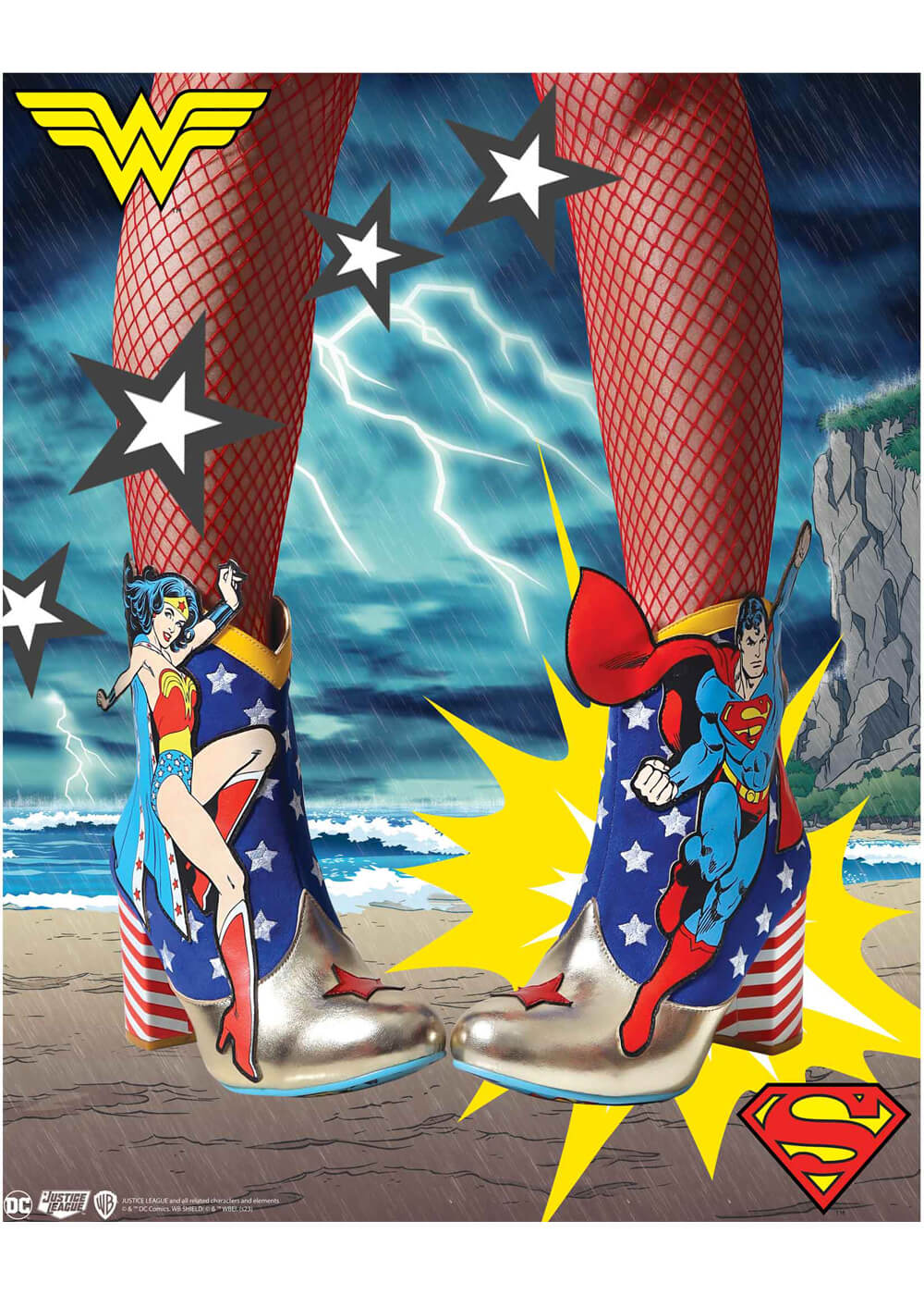 Irregular Choice x Justice League Stronger Together Boots Aqua