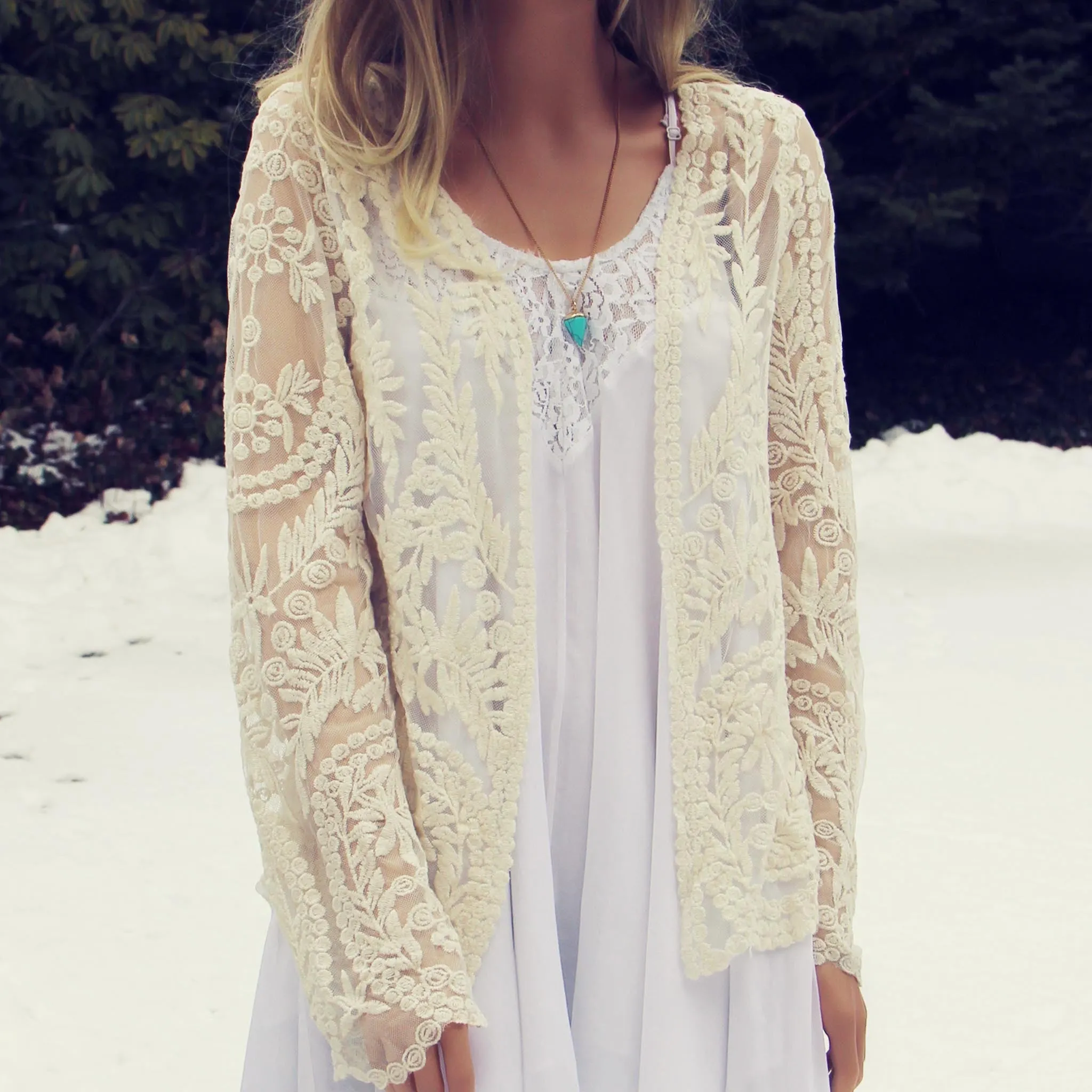 Laced in Snow Cardigan