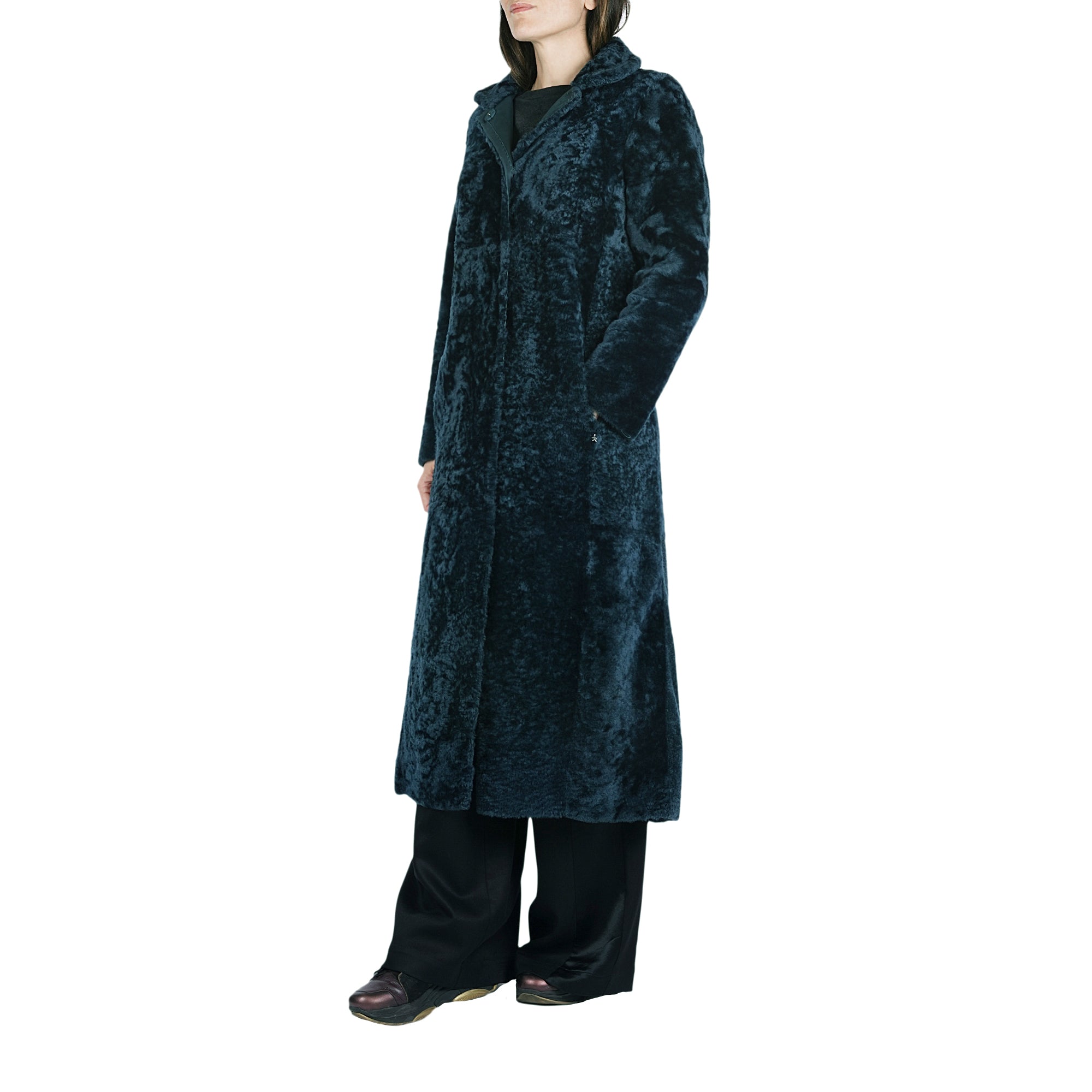 Long Reversible Shearling Coat Teal