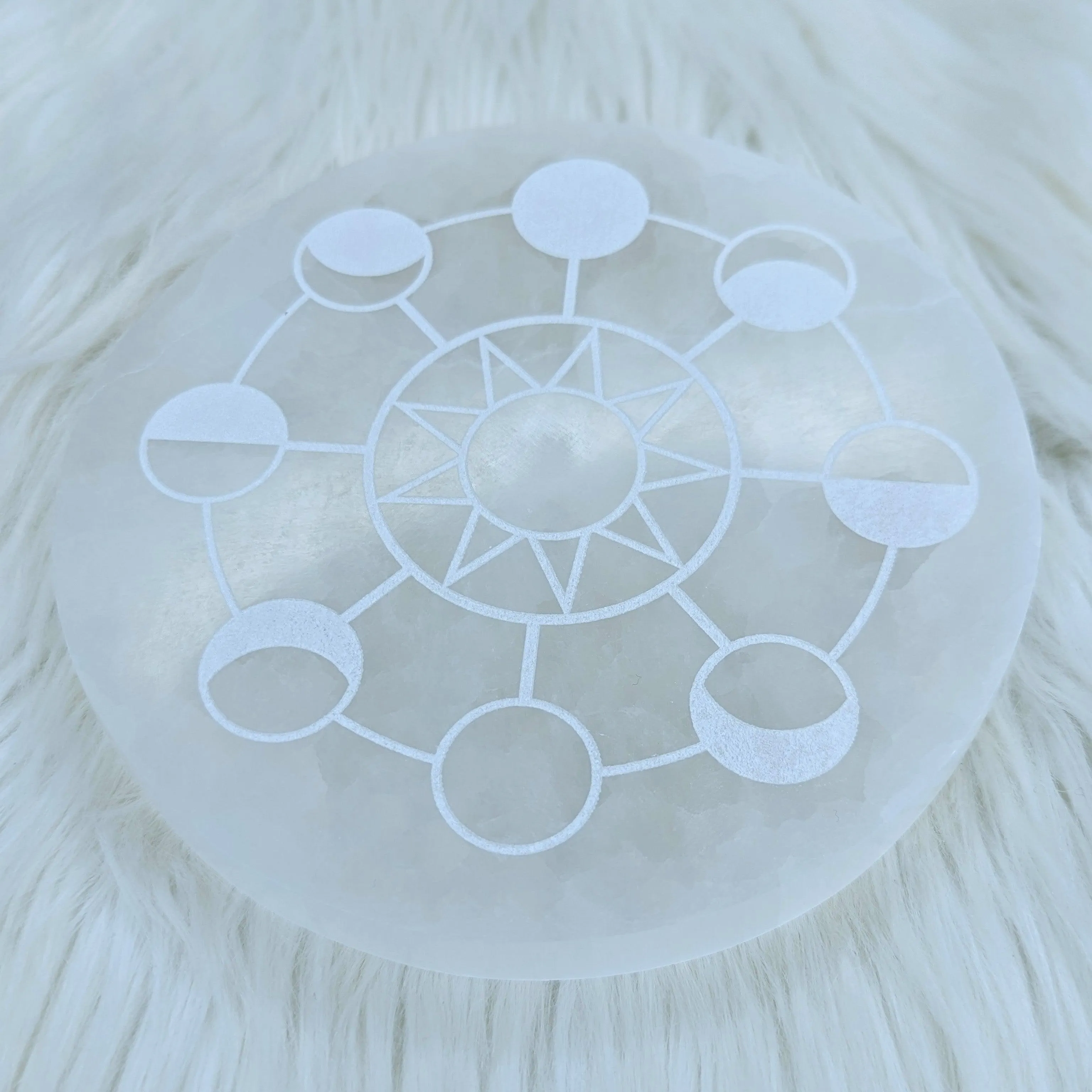 Moon Phase Engraved Selenite Charging Plate ~ Live by the Moon