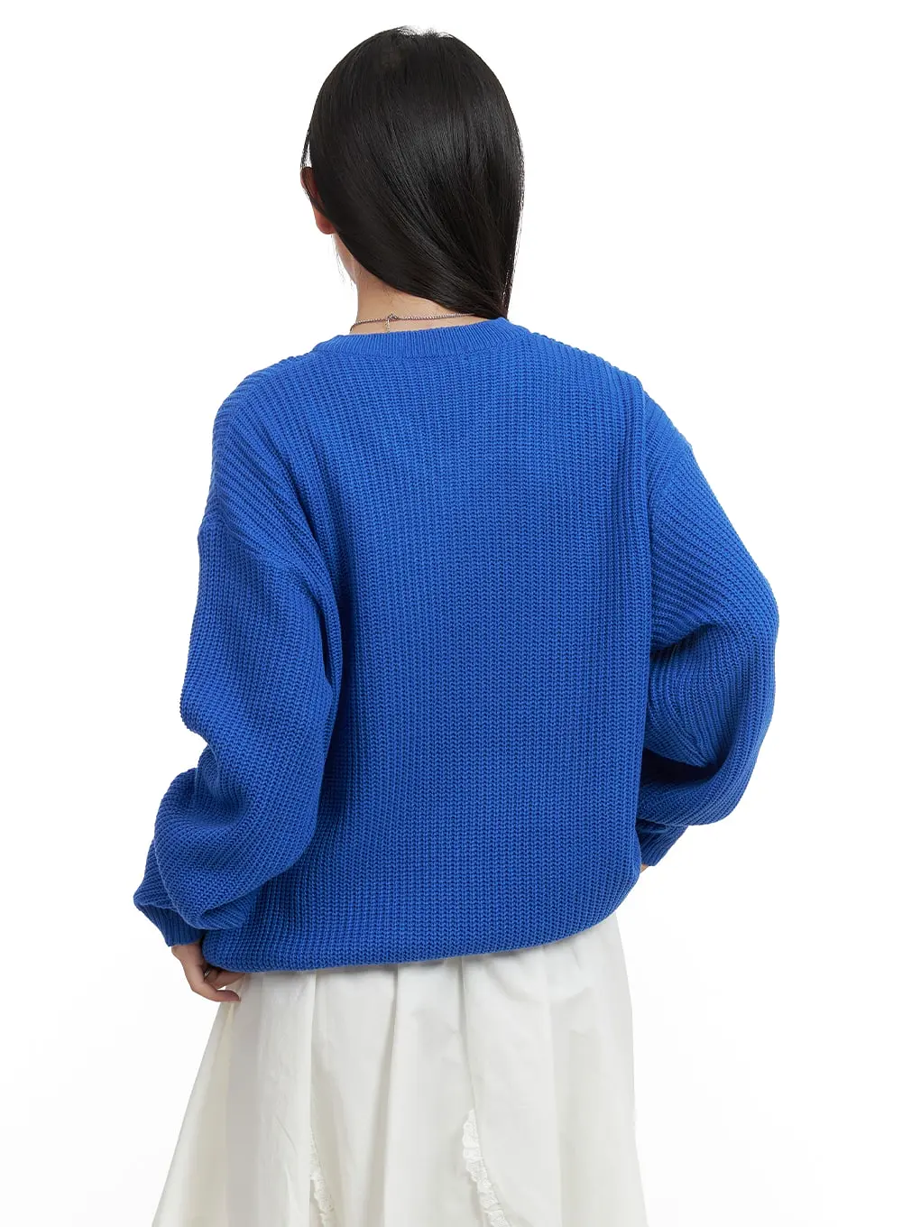 Oversized V-Neck Waffle Knit Sweater OA415