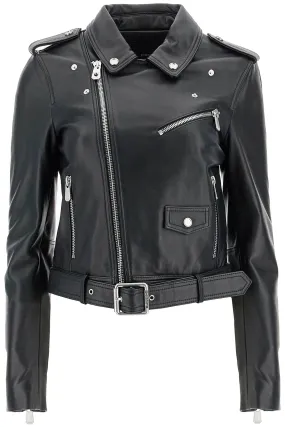 Pinko Nappa Leather Biker Jacket   Black