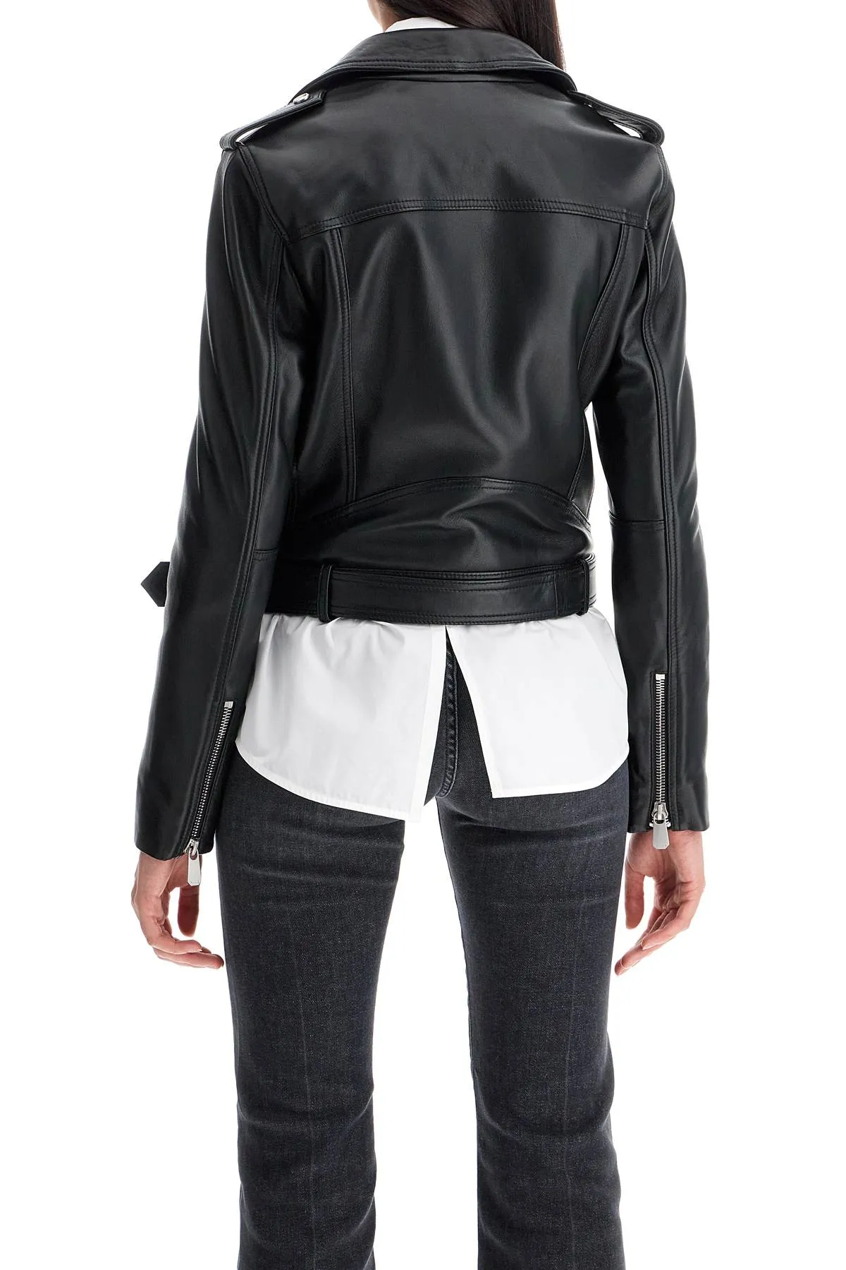 Pinko Nappa Leather Biker Jacket   Black