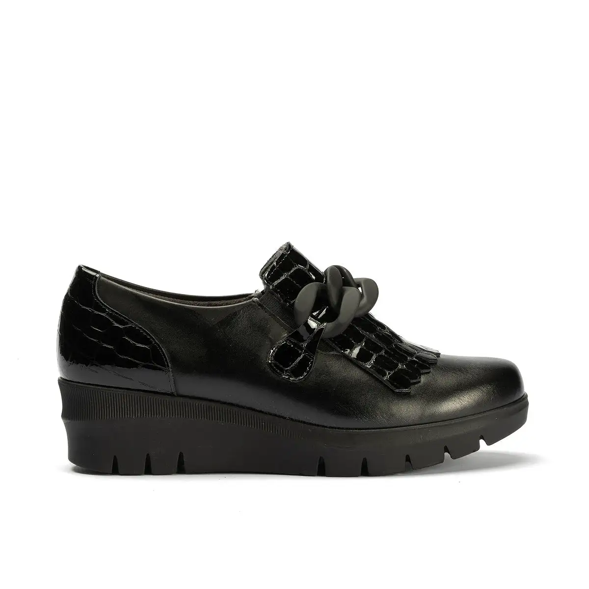 Pitillos Black Wedge Slip on Shoe