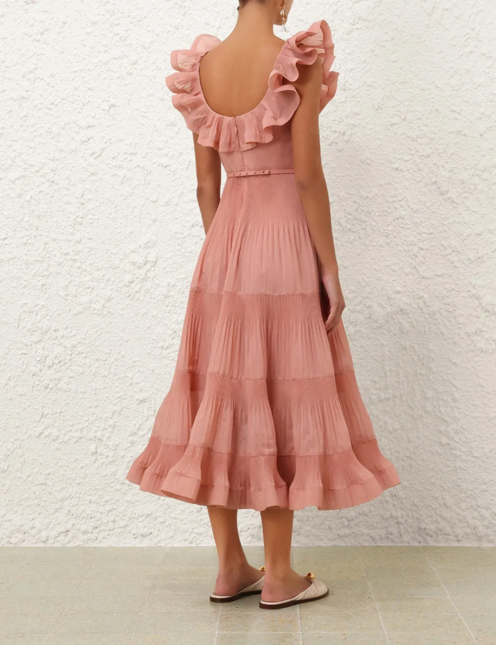 Pleated Frill Midi Dress