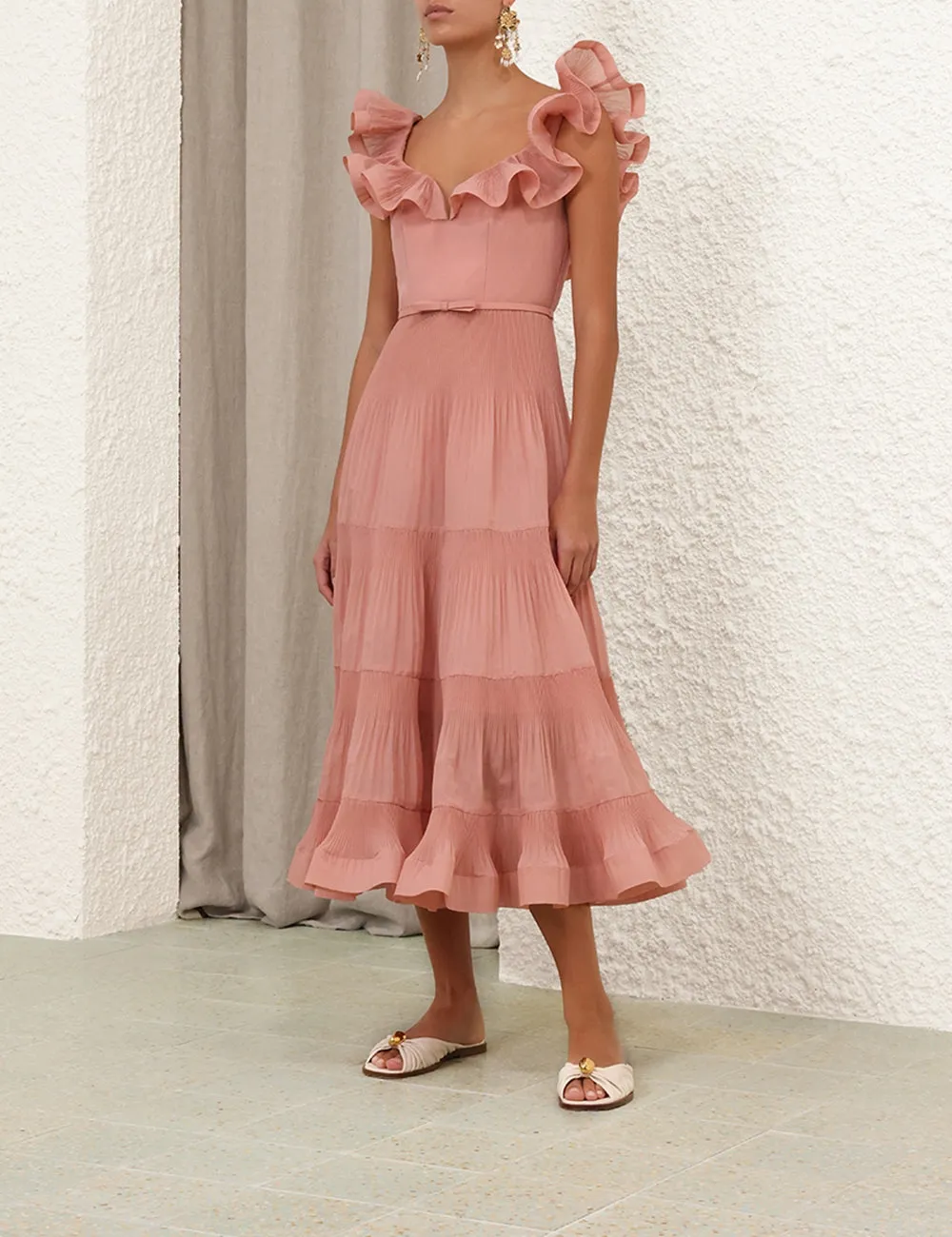 Pleated Frill Midi Dress