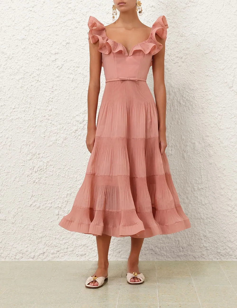 Pleated Frill Midi Dress