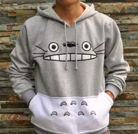 Plus Size Autumn Japanese Totoro Cartoon Animal Print Costume Sportswear Sweatshirt Hoodies with pocket Gray Color 70105 GS