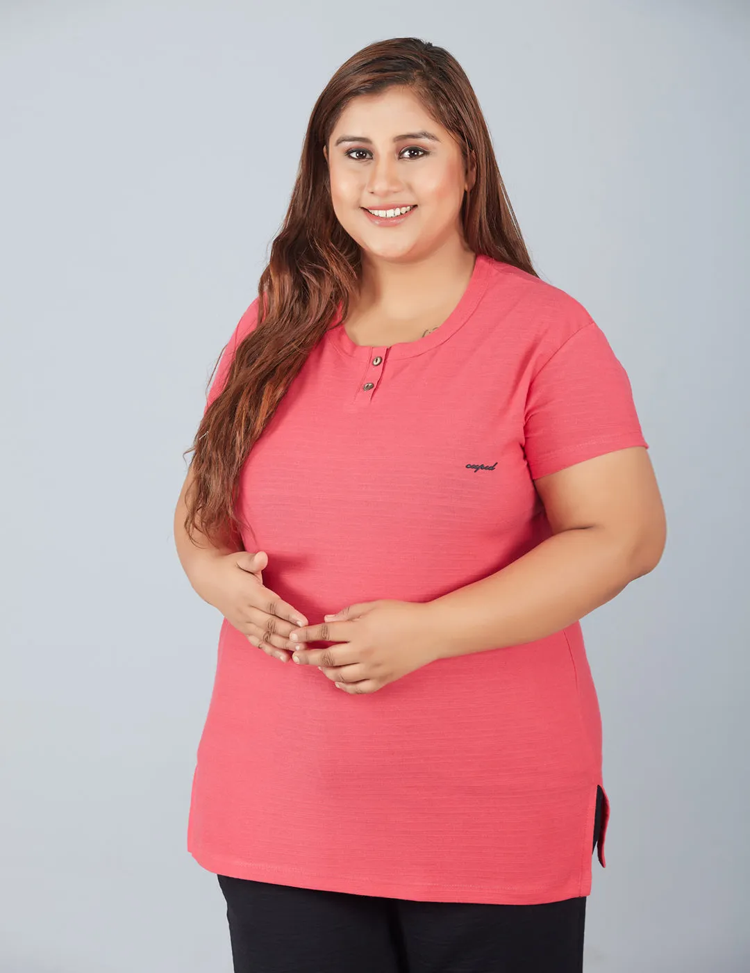 Plus Size Cotton T-shirts For Summer - Pink