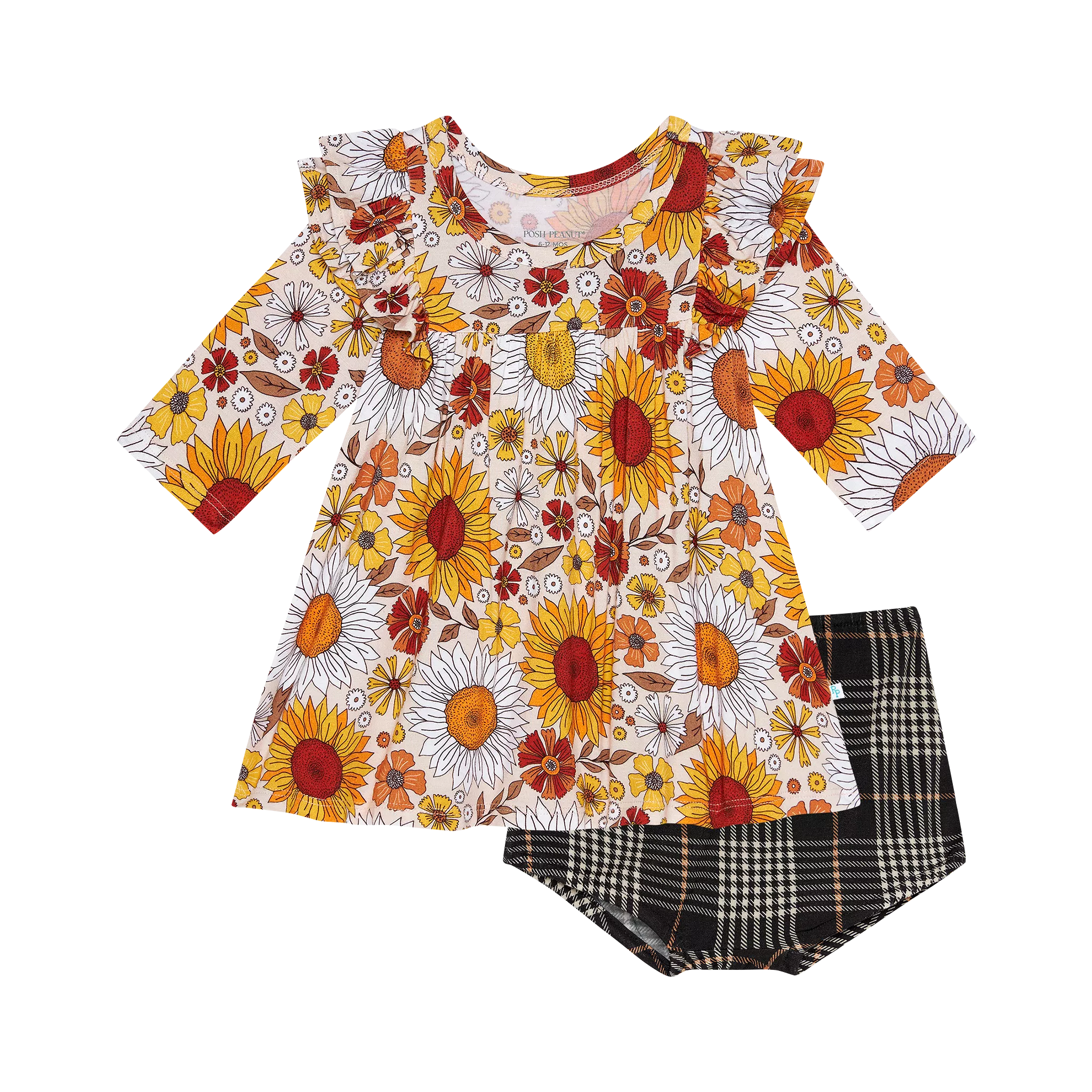 Posh Peanut - Goldie - 3/4 Sleeve Flutter Dress & Bloomer Set