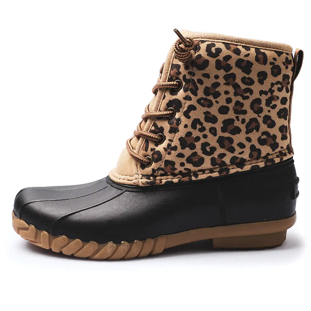 POT IT Womens Duck Boots Slip on Ankle Boots Waterproof Booties Mid Calf Leopard Snow Rain Boots