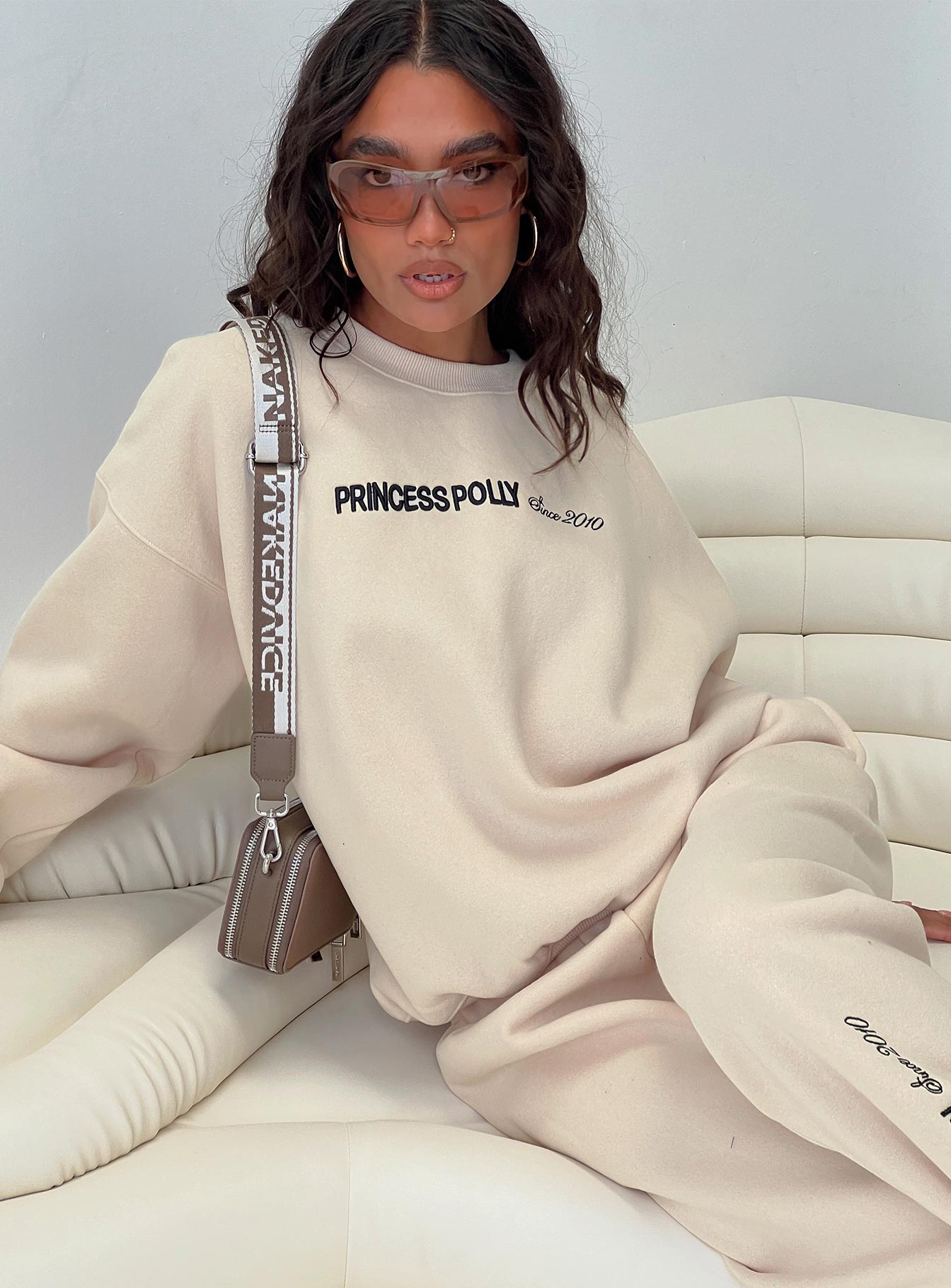 Princess Polly Crew Neck Sweatshirt Block / Cursive Text Stone