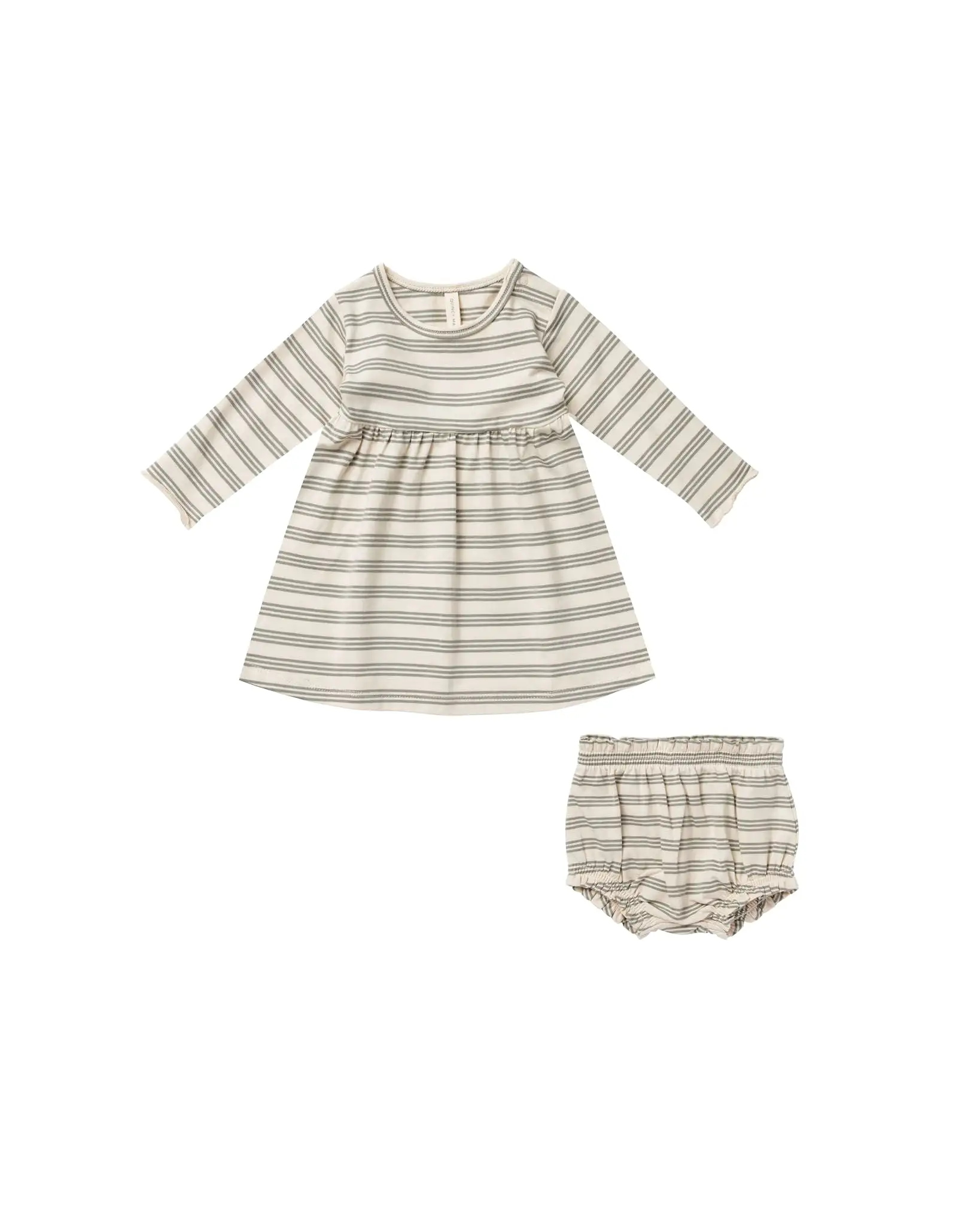 Quincy Mae - Basil Stripe Long sleeve Baby Dress