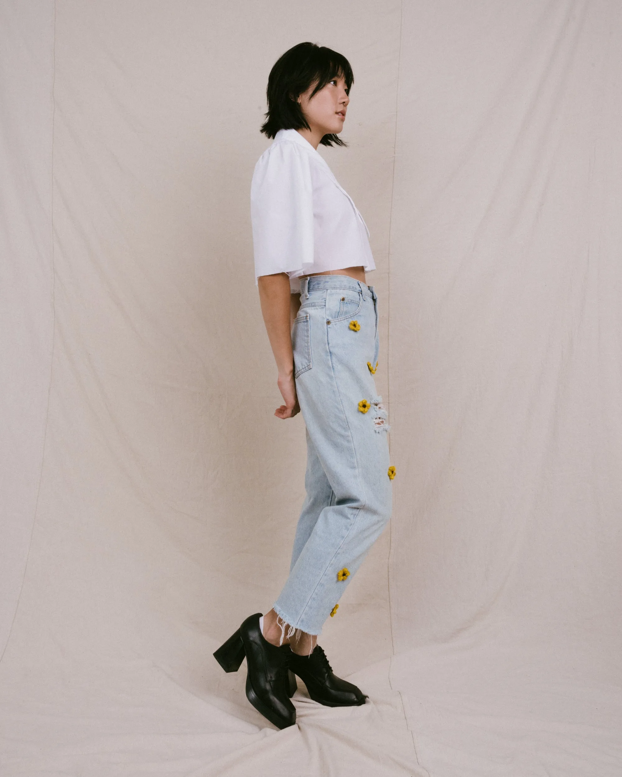 Remade Vintage Flower Denim Pants (S)