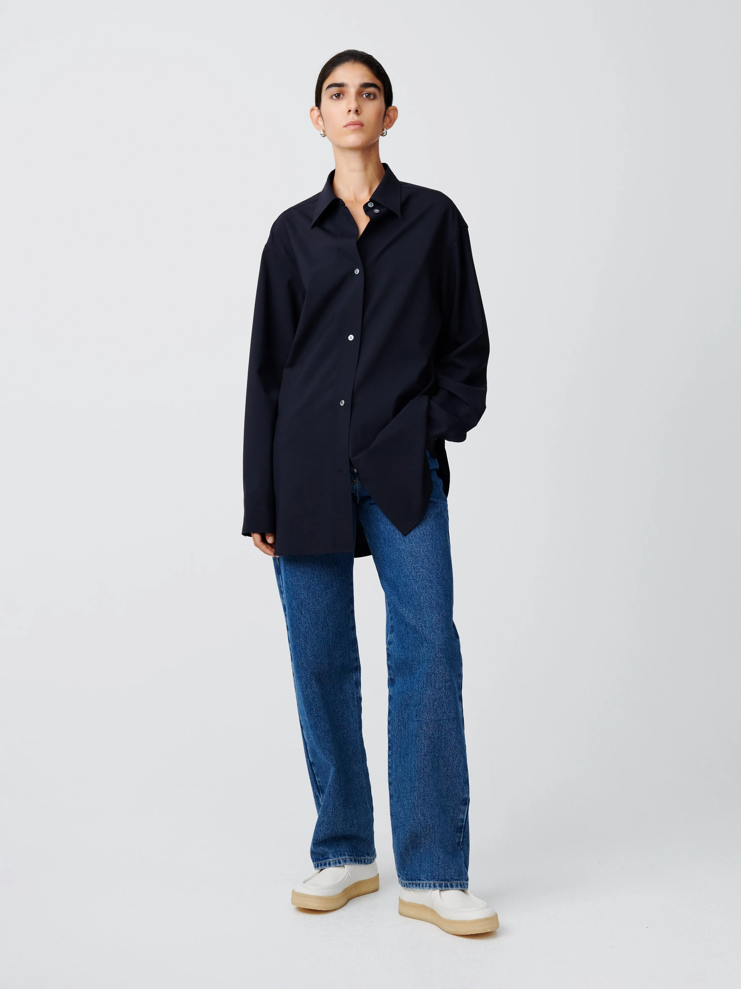 Santos Tropical Wool Shirt in Darkest Navy