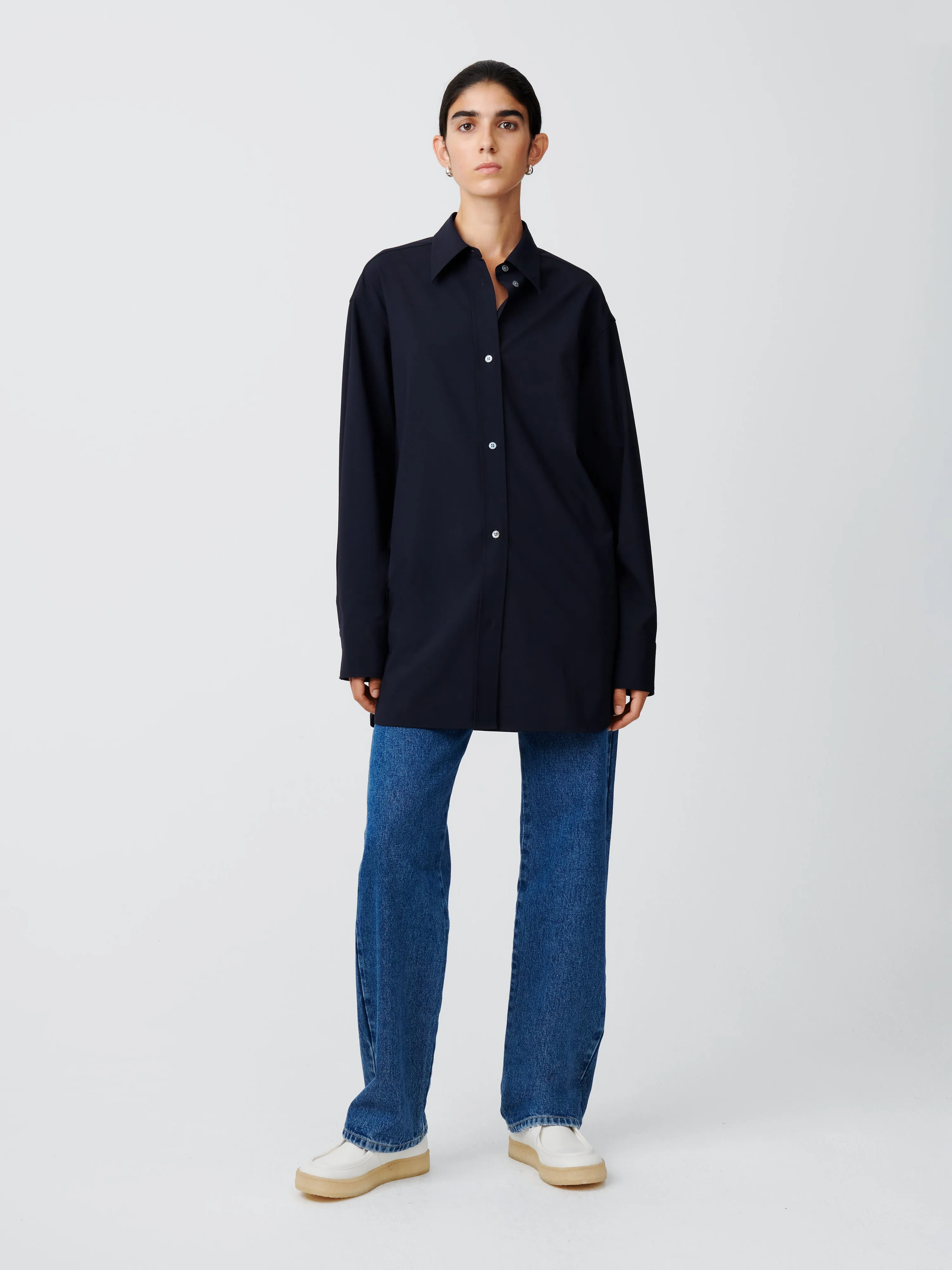 Santos Tropical Wool Shirt in Darkest Navy