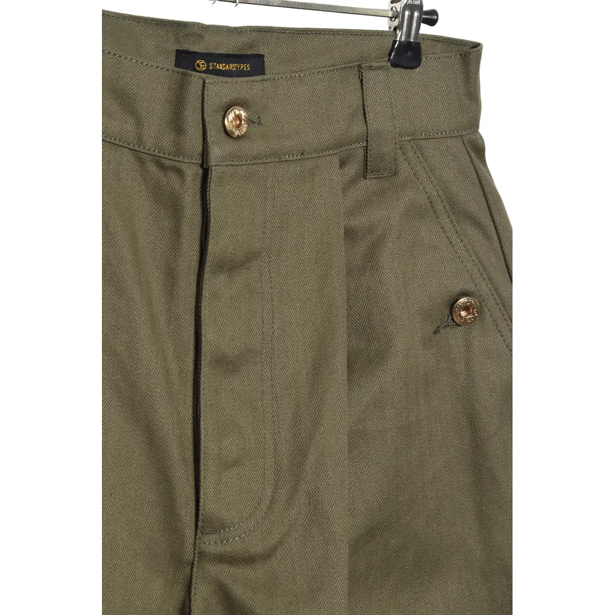 Standardtypes Naval Button Pants olive herringbone ST048