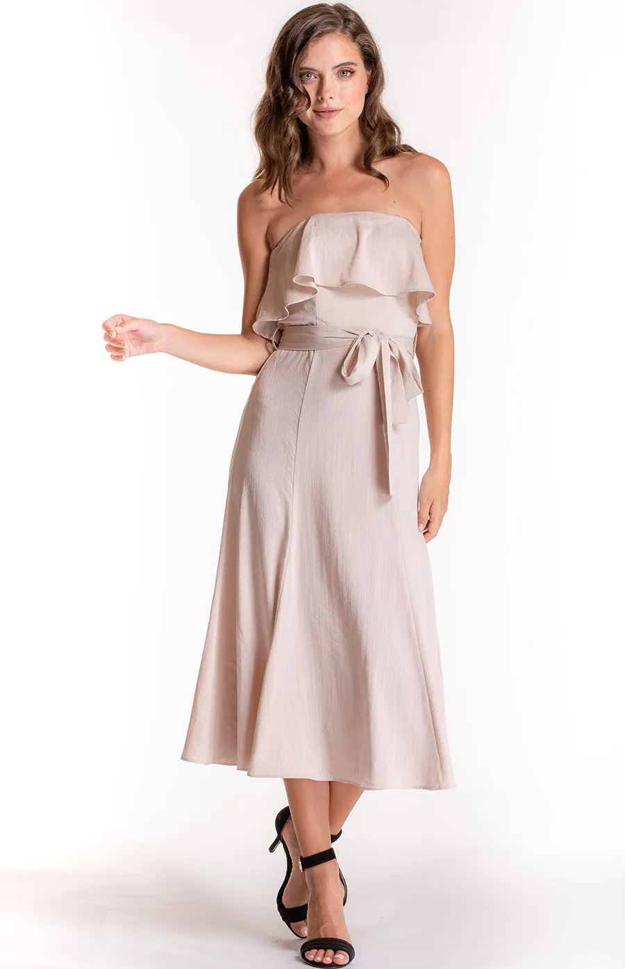 Strapless Summer Midi Dress with Frill Detail (SDR520A) 