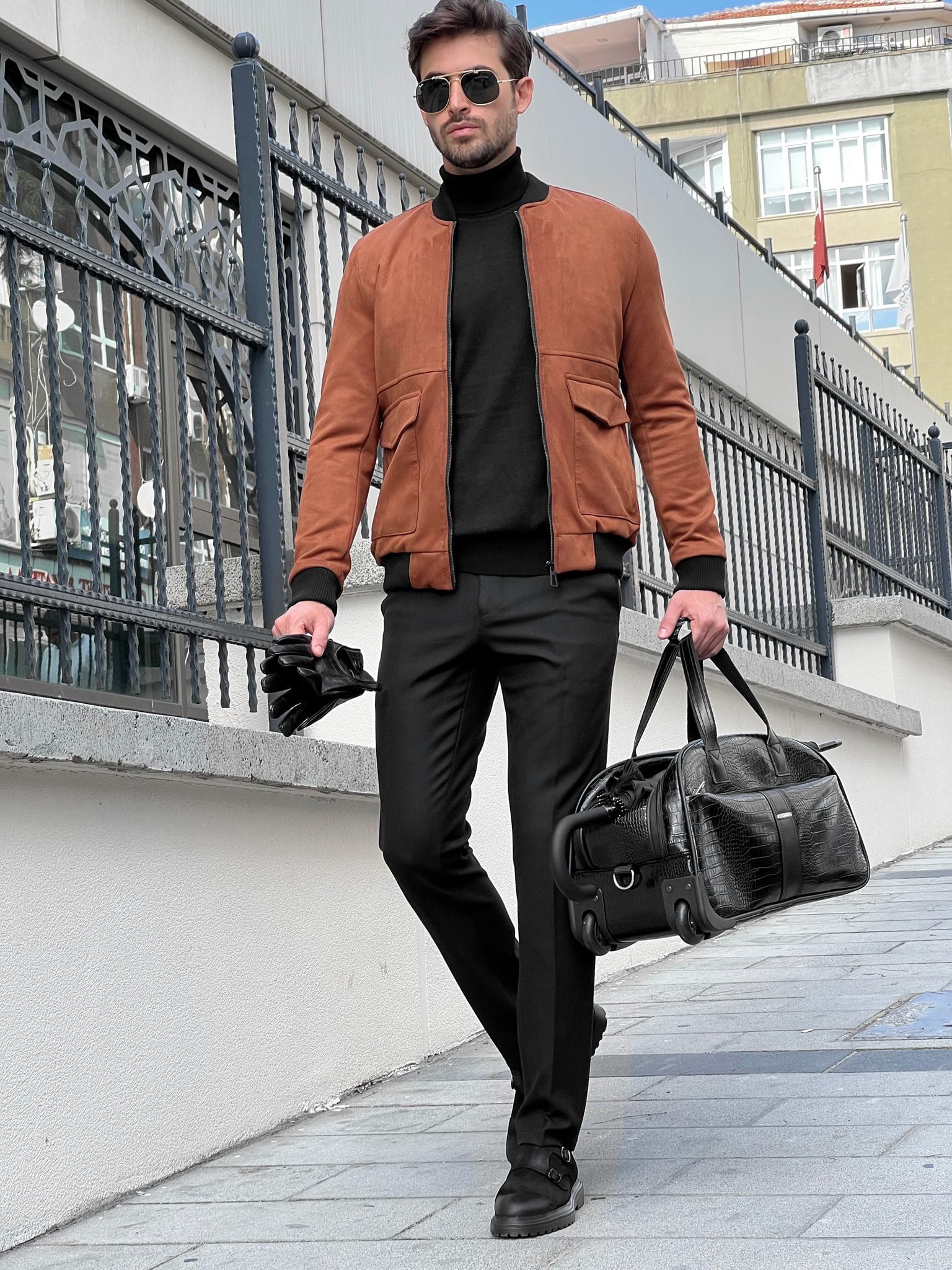 Suede Leather Camel Coat