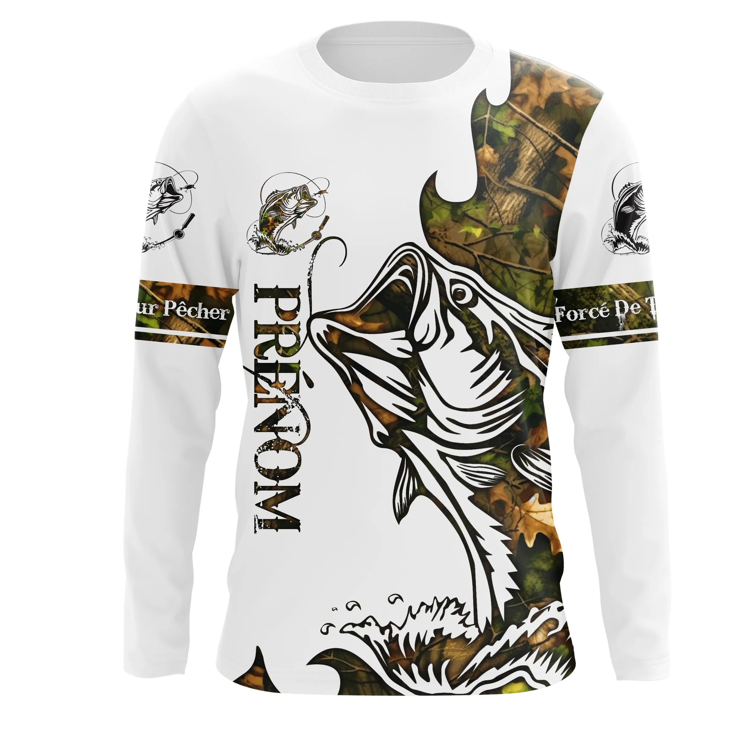 T-shirt Sweater Tatouage Camouflage Pêche Du Bar, Cadeau Personnalisé Pêcheur - CT09012223