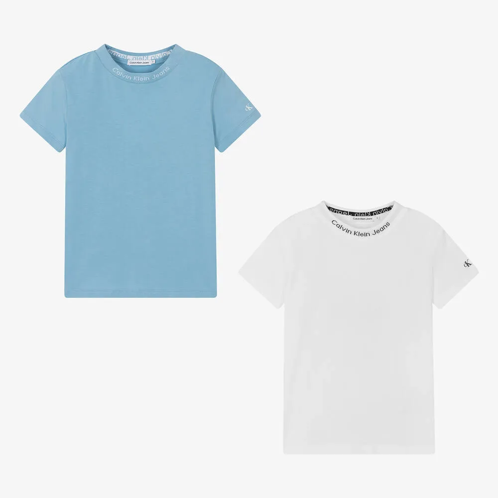 Teen Boys White & Blue T-Shirts (2 Pack)