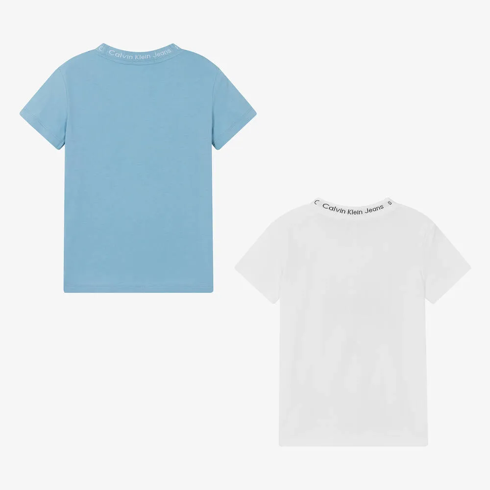 Teen Boys White & Blue T-Shirts (2 Pack)