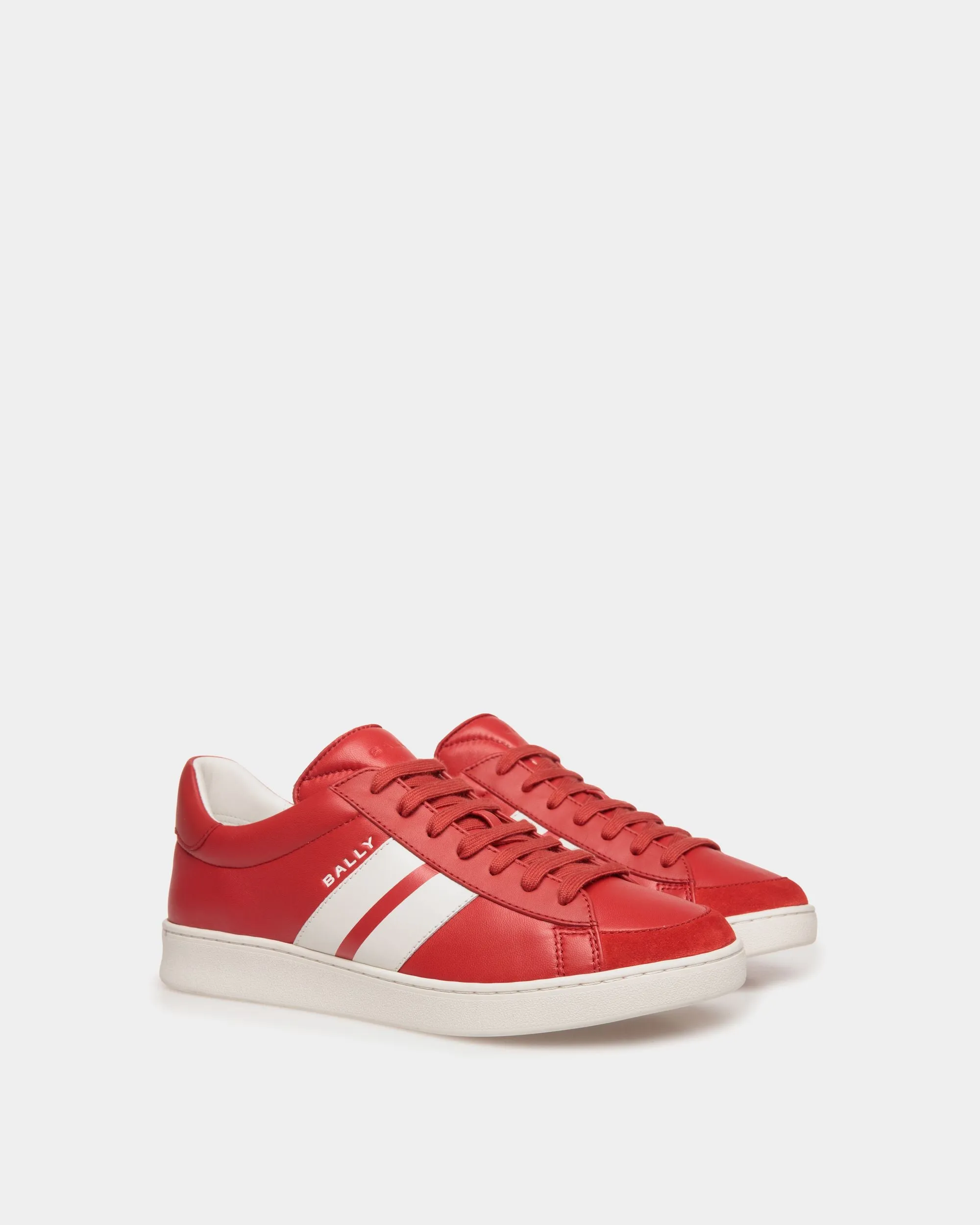 Tennis Sneaker In Candy Red And White Leather