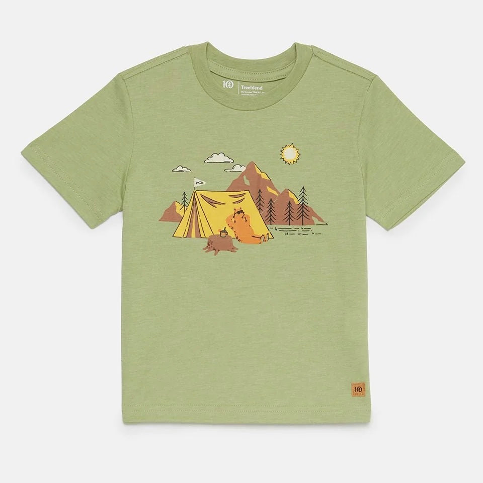 tentree Light Sage Heather Camping Kids T-Shirt